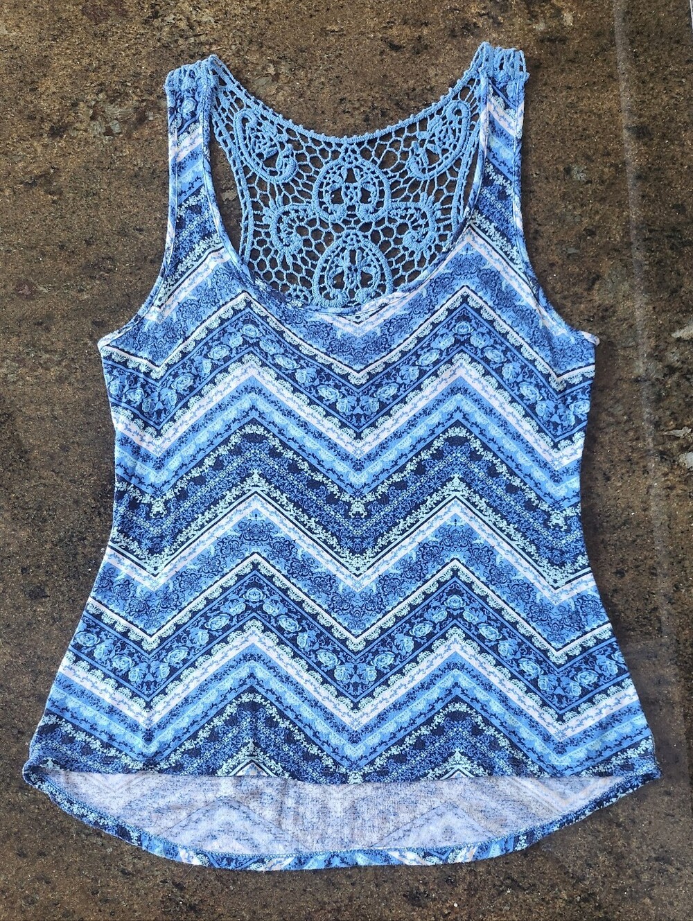 Rue21 Blue Chevron Tanktop with Crochet Back - Women's Size XS